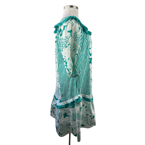 Vintage Tori Richard Floral Striped Muu Muu Ruffled Dress Green White Medium - Picture 14 of 16